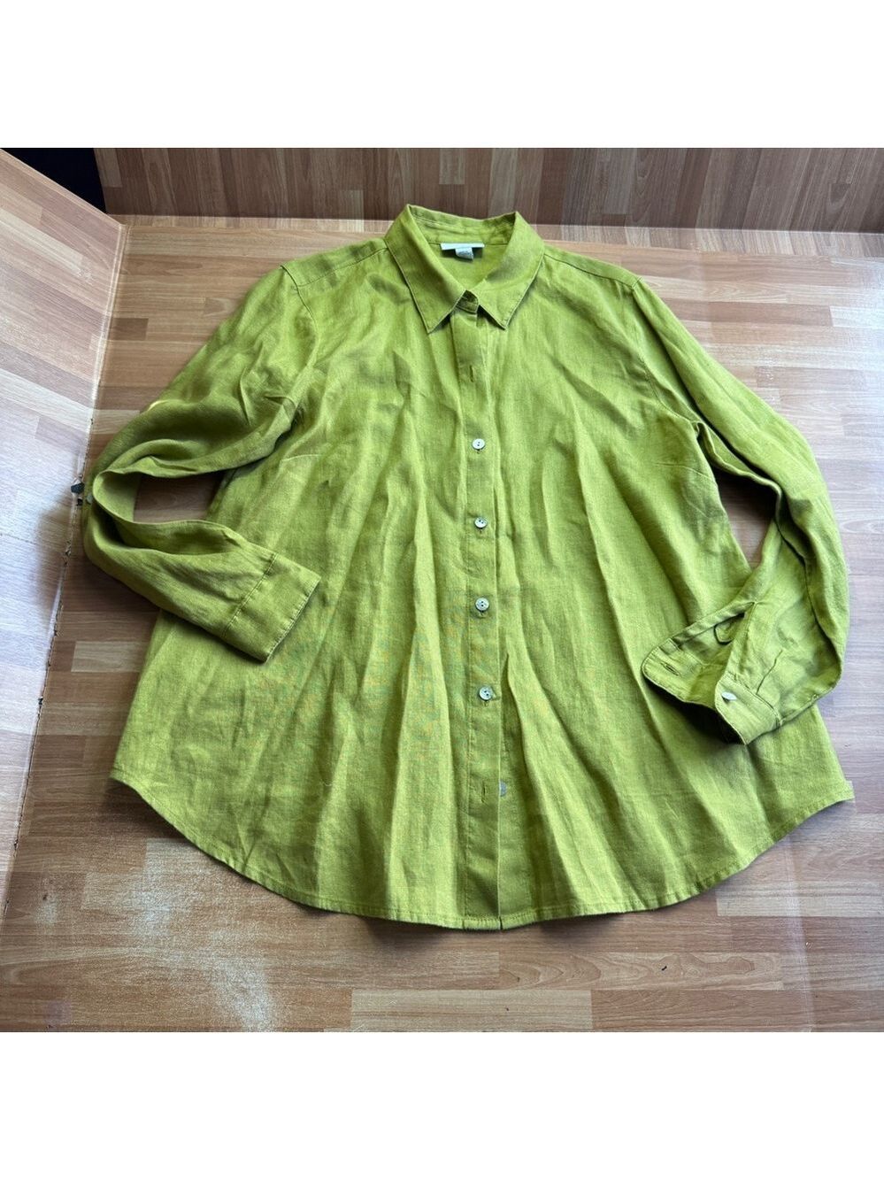 J. Jill "I love linen" button down shirt, olive color, size XS, linen - Picture 7 of 11